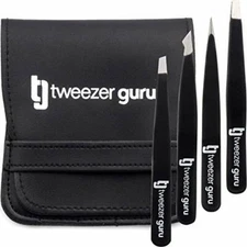 Tweezer Guru 4-piece Tweezers Set - Stainless Steel Slant Tip  Assorted Sizes 