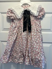 VTG Polly Flinders Pink White Black Floral Dress Bow 6X