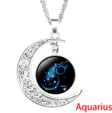 12 constellations time gem necklace silver moon pendant necklace