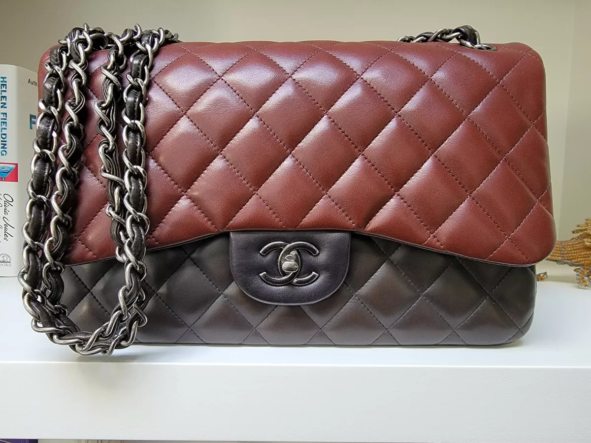 Authentic Chanel Limited Edition Tri-color Jumbo Double Flap Lambskin Bag