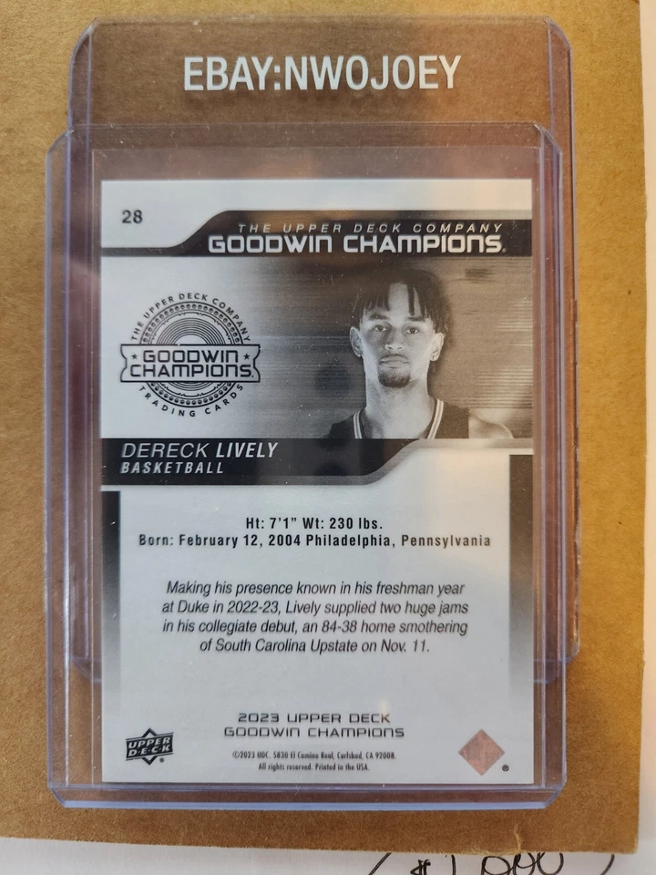 DERECK LIVELY 2023 UD GOODWIN CHAMPIONS #28 BLACK & WHITE SP - Image 2 of 2