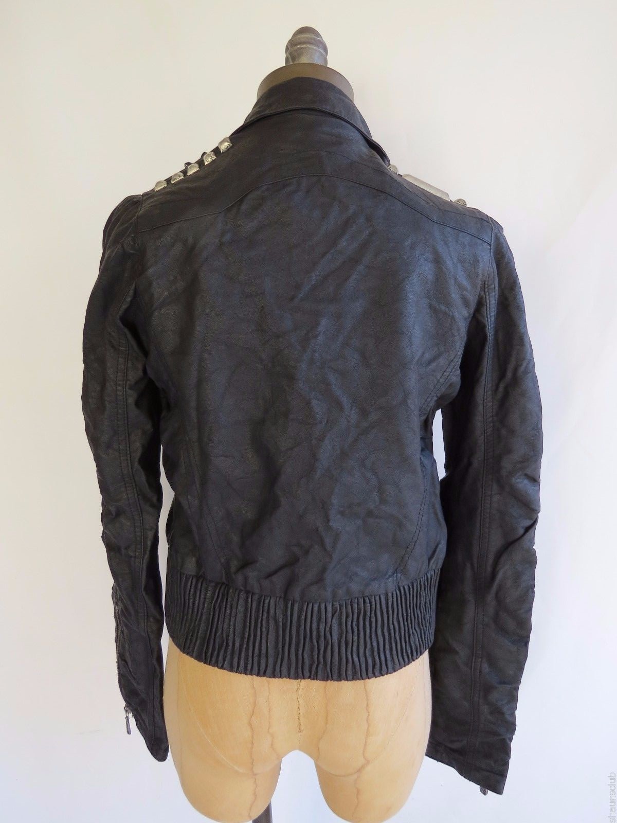 Affliction black pleated studded embellished Faux fake leather biker