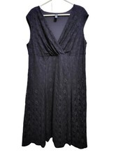 CHAPS Women’s Navy Blue Lace Overlay Cap Sleeve V Neck A-Line Dress Sz 18W