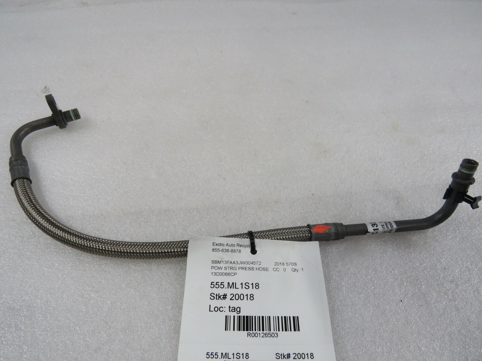 McLaren 570S, Power Steering Pump Hose, Used, P/N 13D0066CP