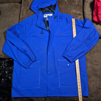 Columbia Jacket Royal Blue Hood Visor Zip Snaps Drawcord Hem