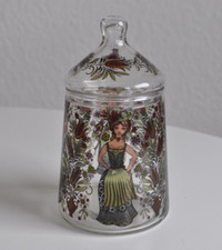Alfred Taube Decorative Glass Lidded Jar Bonboniere Vase Painted Woman in Dirndl