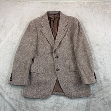 Vintage Harris Tweed Blazer Sports Coat in Brown Herringbone Men 40 USA Made