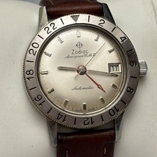 Vintage ZODIAC Aerospace GMT Stainless Steel AUTOMATIC 35mm MENS Watch - Runs