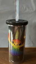 Disney Stitch Rainbow Pattern Acrylic Tall Cold Cup with Lid and St...