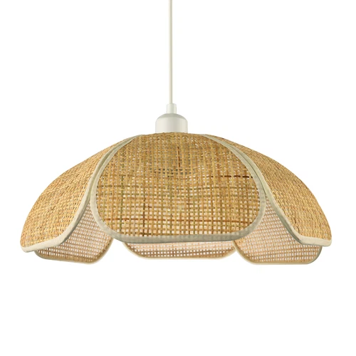 Vintage Art Deco Rattan Pendant Shade with Cream Cotton Fabric Trims by Happy...