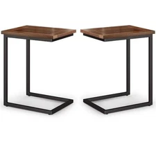 Home Square 2-Piece 20" C Side Table with Wood Top Set in Dark Cognac Brown
