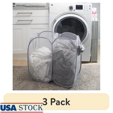Dual Pop-up Mesh Laundry Hamper 3 Pack Lightweight Storage Sorter Clothes Toys