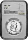 1961 50C Proof Silver Franklin Half Dollar NGC Graded PF 67 in New Holder