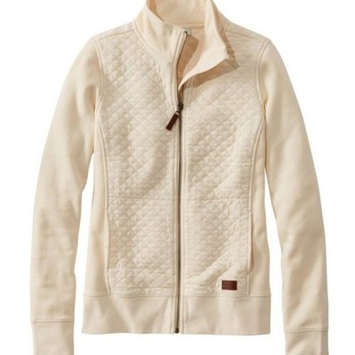 L.L. Bean Womens Diamond Quilted Full Zip Mock Neck Jacket Cream Petite Small