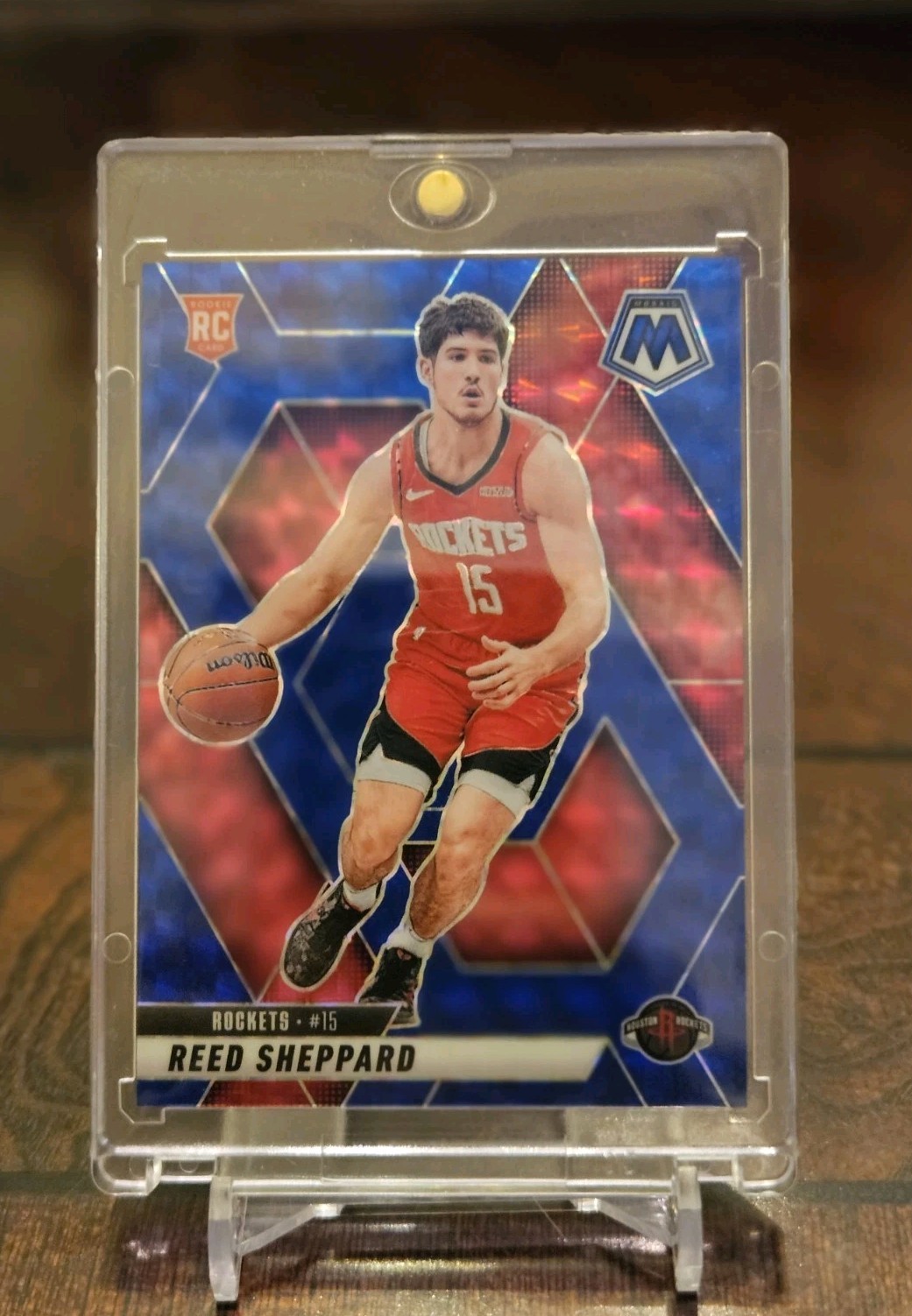 Reed Sheppard 2024-25 Panini Mosaic - Rookie Mosaic Blue /199 RC #249 Rockets