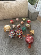 Lot Of 14 - Vintage Handmade Ornate Push Pin Beaded / Sequin Holiday Ornaments