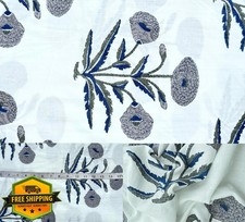 Indian Hand Block Print Cotton Fabric 1yd TS-150 White Floral