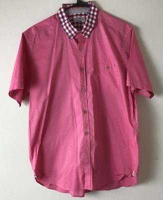 Ted Baker  Button Down Shirt Short Sleeve Casual  Pink With Gingham Collar, 6