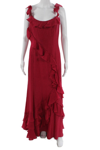 Carolina Herrera Women Maxi Silk Red Sleeveless Scoop Neck Zip Dress Size 6