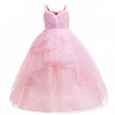 Kids Girls Costume Evening Dress Fairy Tale Gown Tulle Maxi Anime Fancy Elf