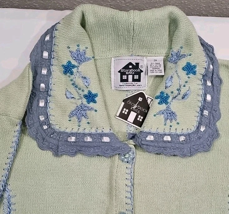 NUEVO CON ETIQUETAS Libro de Cuentos Tejido Floral Serenidad Cárdigan Suéter Ramie Algodón Talla 2X Limitado Foto 3 de 4