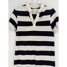 L.O.G.G. H&M Striped Polo Shirt Navy Blue White Short Sleeve Women's
