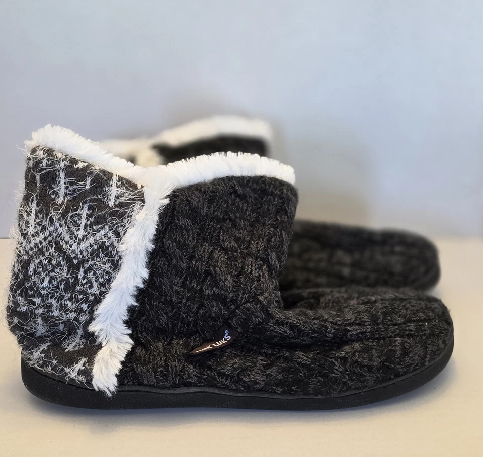 MUK Luks Ankle Slippers Faux Fur Lined Size XL 11-12 Women's  Black And Gray  - Image 2 of 4