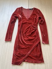 Lulus Women’s Red Velvet Wrap Ruched Long Sleeve Bodycon Dress Size S