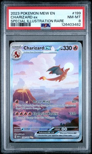 2023 POKEMON MEW EN-151 SPECIAL ILLUSTRATION RARE #199 CHARIZARD EX PSA 8