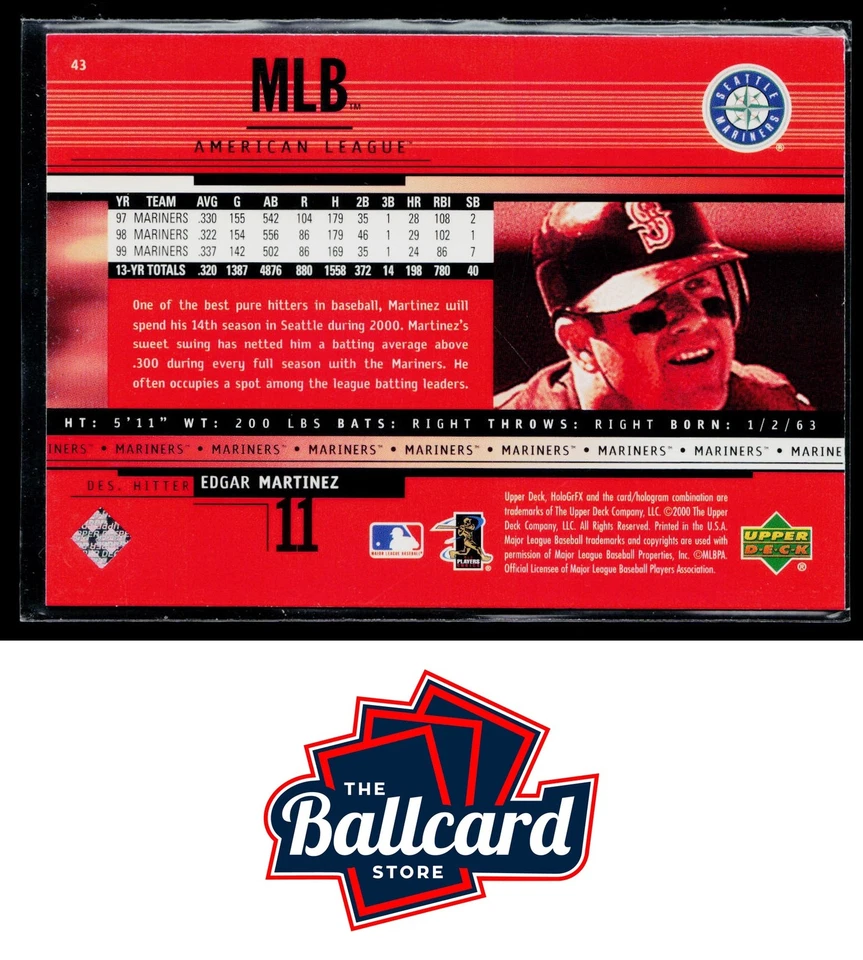 2000 Upper Deck HoloGrFX #43 Edgar Martinez - Image 2 of 2