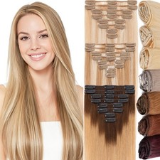 CLEARANCE Clip In Russian Human Remy Hair Extensions Straight Full Head 8 Pieces