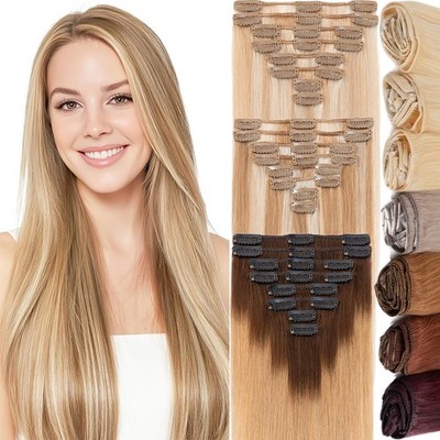 CLEARANCE Clip In Russian Human Remy Hair Extensions Straight Full Head 8 Pieces