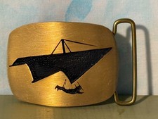 Fibbia per cintura vintage 1978 in ottone e intarsiato nero per deltaplano