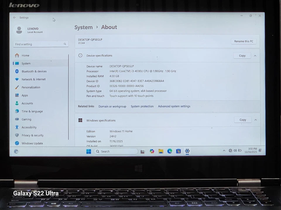 LENOVO YOGA 2 13.3'' PANTALLA TÁCTIL 360 MÓVIL RAM 4GB ALMACENAMIENTO 500GB (SSD) BONITO Foto 2 de 4