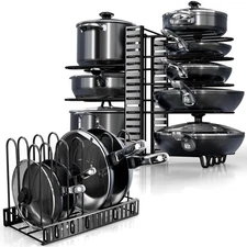 Pots and Pans Organizer Under Cabinet - 8-Tier Adjustable Pan Organizer Rack ...