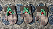 Trio of Primitive Handmade Mittens- Ornaments/Bowl Fillers/Christmas