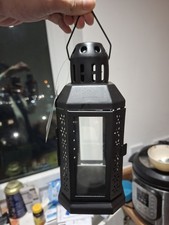 Tealight Candle Latern Vintage Style Hanging Lantern Metal Portable Black Metal