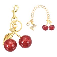 Cherry Keychain, Cherry Bag Charm Initial Z Letter Charm Cute Keychain, Gold/Red