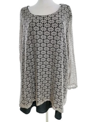 ZIZZI Damen Bleistiftkleid Gr. XL Grau Langer Ärmel Spitzenstickerei Knielang