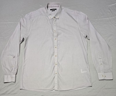 Cacharel Men's Slim Fit Geometric Dress Shirt White Gray 42