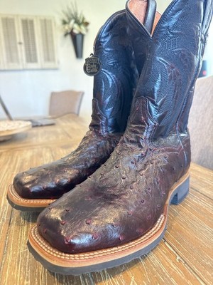 Dan Post Mens Exotic Black Cherry Ostrich Square Toe Western Boots Size 9EE