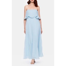 Betsy Adam Light Blue Pleated Ruffle sleeveless Maxi Gown Dress Women 6 chiffon