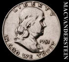 1951 Silver Franklin Half Dollar - Scarce  Better Date  No Reserve  #L6554
