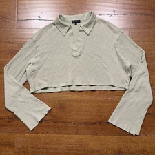The Range Crop Thermal Pop Over Top Womens M Polo Long Sleeve Shirt Waffle Knit