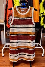 Nine West Crochet Mesh Tank Dress Multicolor Rust Yellow Ivory Black Striped XL