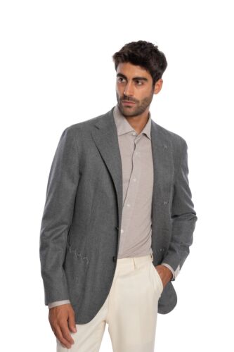 LUIGI BORRELLI Hand-Sewn Solid Gray Jacket Virgin Wool 42 US / 52 EU - Picture 2 of 7