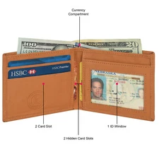LEATHERBOSS WALLET ULTRA SLIM THIN CREDIT CARD ID MONEY TAN NEW GENUINE LEATHER