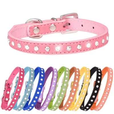 Bling Rhinestone Pet Dog Collar PU Leather Crystal Diamond Puppy Cat Necklace