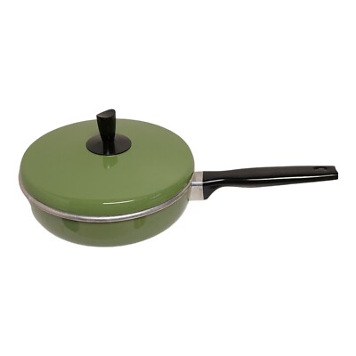 Bounty Wear Ever Green Aluminum Egg Poacher & Frying Pan Pot Made In USA 2 cups 