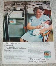 1973 print ad - Pampers Newborn Diapers baby nurse hospital Procter Gamble ad